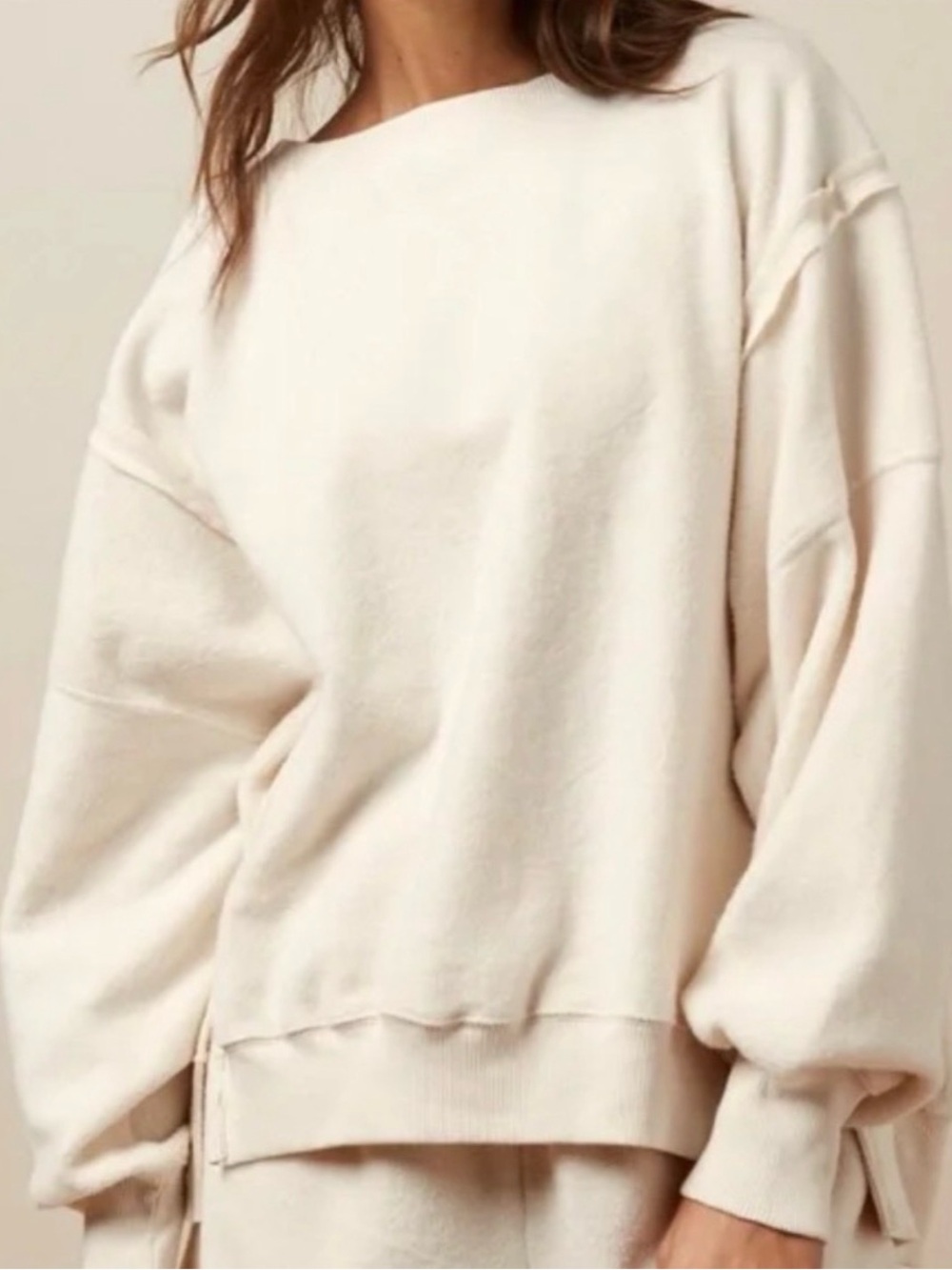 American Eagle White Seriously Huggable Fleece Sweatshirt Oversized